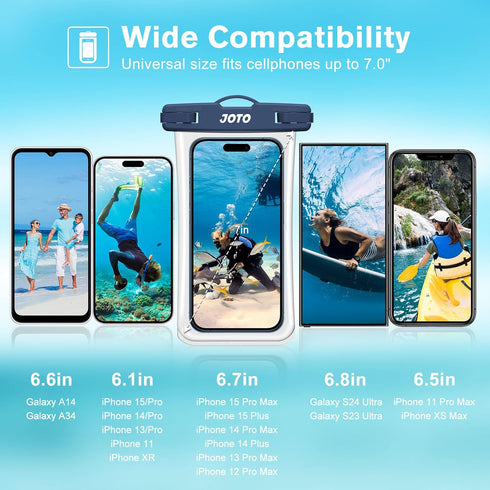JOTO 2 Pack Waterproof Phone Pouch, IPX8 Underwater Case for iPhone 15 14 13 Pro Max, Galaxy S24 S23 Ultra, Beach