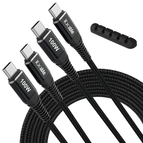 USB C to C Cable 100W 2 Feet (2 Pack), Nylon Braided USB Type C Charging Cable, 5A Fast Charging for iPhone 15, MacBook