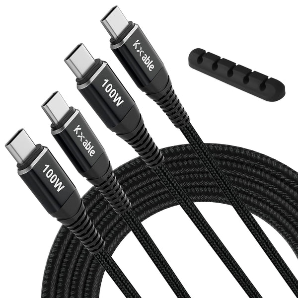 USB C to C Cable 100W 2 Feet (2 Pack), Nylon Braided USB Type C Charging Cable, 5A Fast Charging for iPhone 15, MacBook