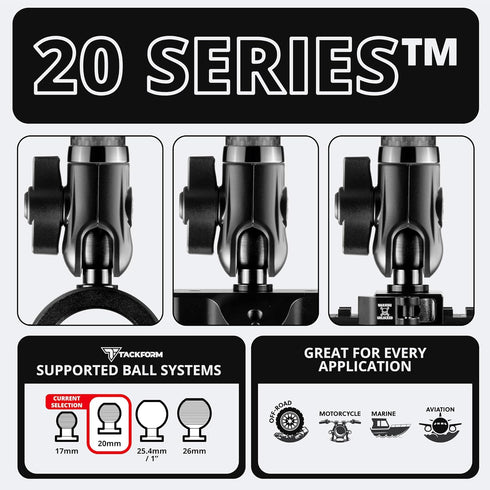 5" 20mm 20 20mm Tackform Long Ball and Socket Arm DuraLock Series Carbon Fiber Arm | Dual Sockets with Optional