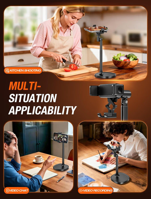 GolbinBox 180 360 Phone Stand for Desk - Quick Release, Adjustable Height & Angle, Flip & Rotation, Universal Desktop