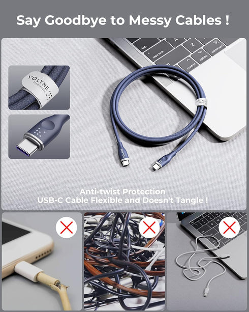 VOLTME USB C Cable (6ft 100W, 2-Pack), Premium Nylon USB C to USB C 2.0 Fast Charge Cable for MacBook Pro, Galaxy S22