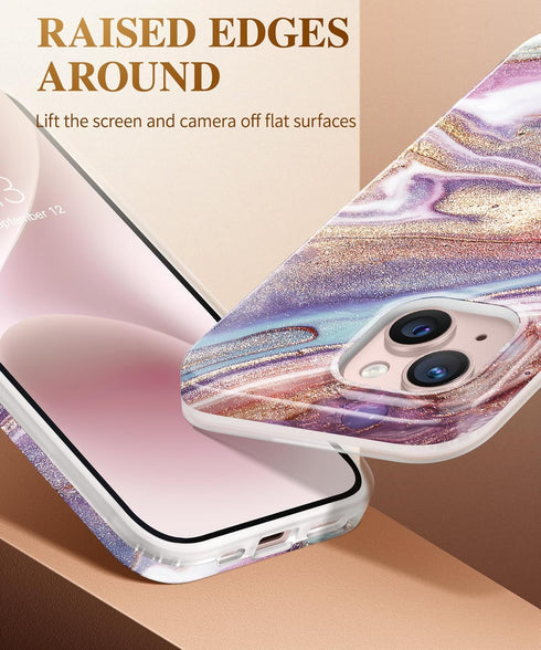 GVIEWIN Marble Case for iPhone 13, with Screen Protector & Camera Lens Protector, 10FT Military Grade Drop Protection