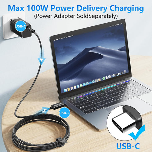 4K USB C-C Video Cable 6.6ft, Black, 10Gbps Data Syncing, 100W Fast Charge Support - Perfect for Your Monitor!