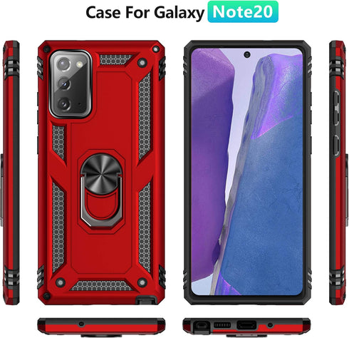 Androgate Galaxy Note 20 Case with HD Screen Protectors, Military-Grade Metal Ring Holder Kickstand, Shockproof Cover