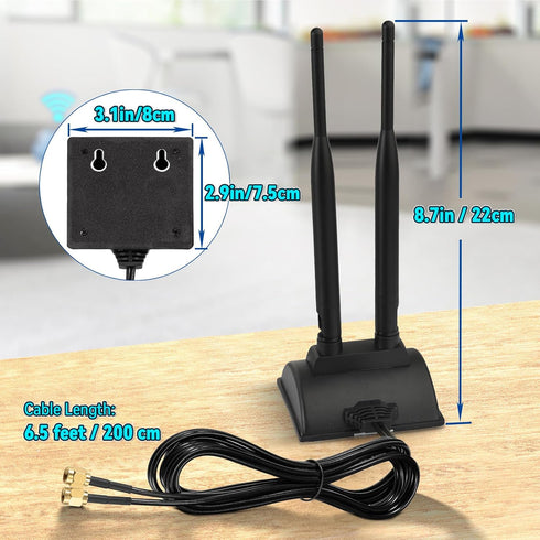 Eightwood WiFi Antenna with RP-SMA Male Connector, 2.4GHz 5GHz Dual Band Magnetic Base