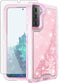 Asuwish Samsung Galaxy S21 5G Case - 6.2" Bling Liquid Glitter, Clear Hybrid TPU, Military Grade, Heavy Duty, Pink for