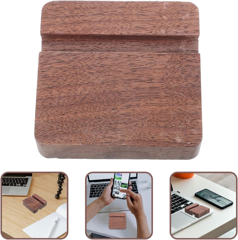 Gadpiparty 8x8x2cm Wooden Phone Stand Dual Slot Universal Mobile Phone Holder Walnut for Office and Home Use