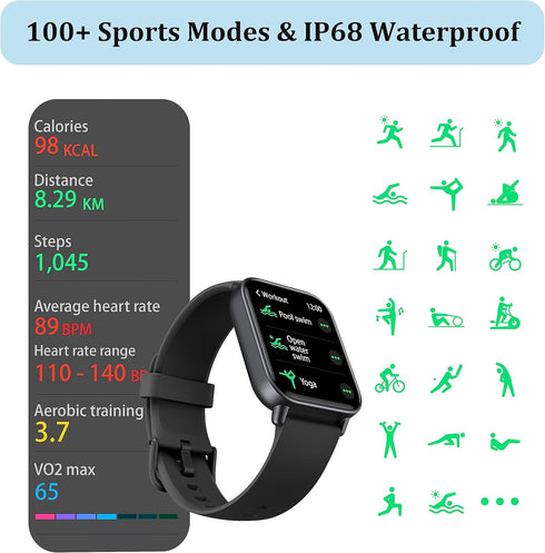 KALINCO Smart Watch for Men Women, 1.8" Fitness Tracker with Heart Rate/SpO2/Stress/Sleep Monitor, Alexa Built-in, 100+