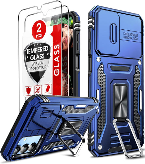 LeYi Galaxy A15 5G Case: Samsung A15 Case with Screen Protector & Magnetic Metal Mount Stand - Navy Blue