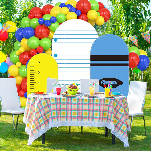 JarThenaAMCS 3Pcs Back to School Arch Backdrop Covers Crayon Ruler Notebook Arch Stand Fabric Cover for First Day
