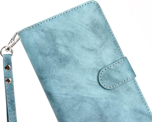 Jaorty Wallet Case for iPhone XR, Magnetic Leather Cover with 9 Card Slots, Wrist Strap, Stand Feature, Blue