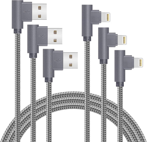 MFi Certified 10FT Lightning iPhone Charger Cord, 90 Degree Fast Data Cable, Nylon Braided, Compatible with iPhone Xs