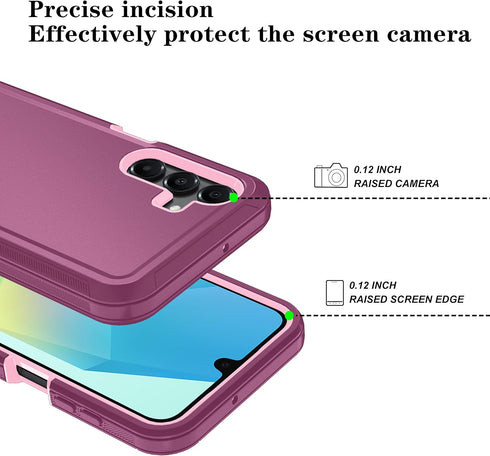 Qinmay A16 5G 3-Layer A16,WineRedPink Phone Case for Samsung Galaxy Case with HD Screen Protector, Heavy Duty
