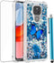 Moto G Play 2021 Case with Tempered Glass Screen Protector - Glitter Bling Floating Liquid Sparkle Soft TPU Case, Blue