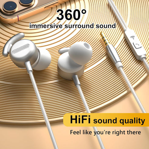 BQRTUIO 10mm 3.5mm Wired in-Ear Earbuds with Microphone, Hi-Fi Sound, Noise-Isolating Fit, Drivers, Jack for Phone