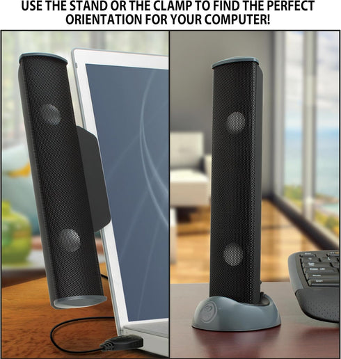 GOgroove SonaVERSE USB Speakers for Laptop Computer - USB Powered Mini Sound Bar with Clip-On Portable External Speaker