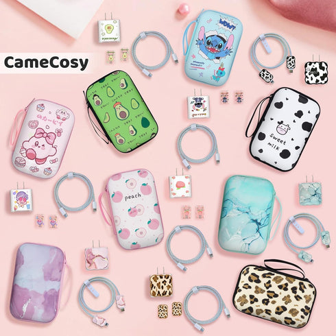 CameCosy DIY Phone Charger Cover Storage Sets, USB Earphone Wire Saver Cable Organizer with Travel Storage Bag, Soft