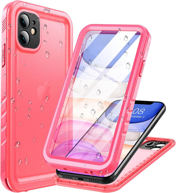 Cozycase Waterproof iPhone 11 Case with Built-in Screen Protector, Full-Body Rugged Bumper Cover, Shockproof (Pink)