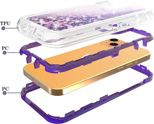 Asuwish iPhone 12 Mini Case 5.4" - Bling Liquid Glitter, Clear Hybrid Silicone, Military Grade Protection, Purple.