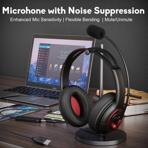 Headset Type-C/USB/3.5mm 3-in-1 Headset, Headset MAIRDI USB with Microphone, Jack PC Computer with Mic Noise Canceling