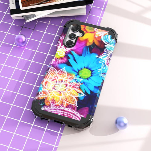 IDweel Galaxy A15 5G Case - Daisy, 3-in-1 Shockproof Protection, Tempered Glass Screen & Camera Lens Protectors.