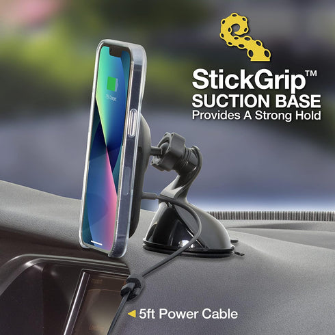 Scosche MQ5WDV-1 MagicMount Pro Charge5 - 15W Magnetic Qi-Certified Wireless Charging Phone Holder for Car