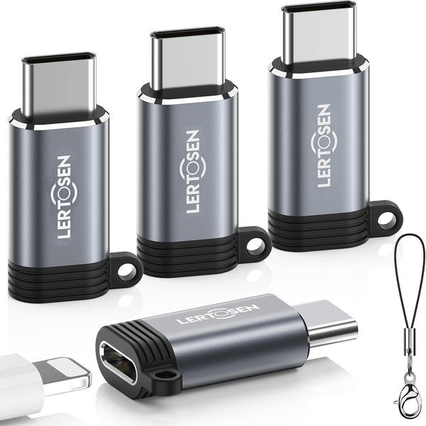 4 Pack Lightning to USB C Adapter for iPhone 15/16/16 Pro/16 Pro Max, Samsung S24, iPad Air, Fast Charging & Data