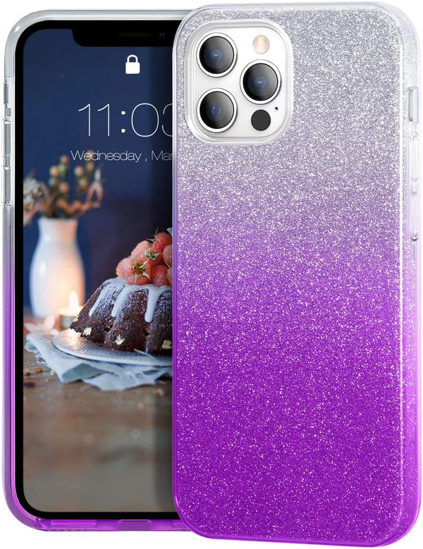 MATEPROX Compatible with iPhone 12 Pro Case, Glitter Bling Sparkle Cute Girls Women Protective Cover, Gradient Purple