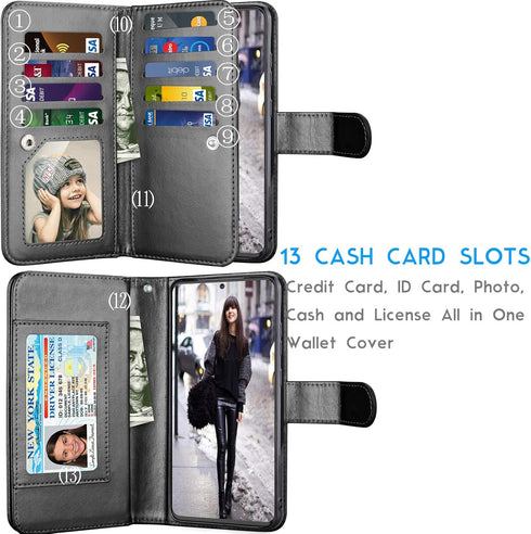 Tekcoo Wallet Case for Samsung Galaxy S20 Plus, Luxury PU Leather with Cash and Credit Card Slots - Black
