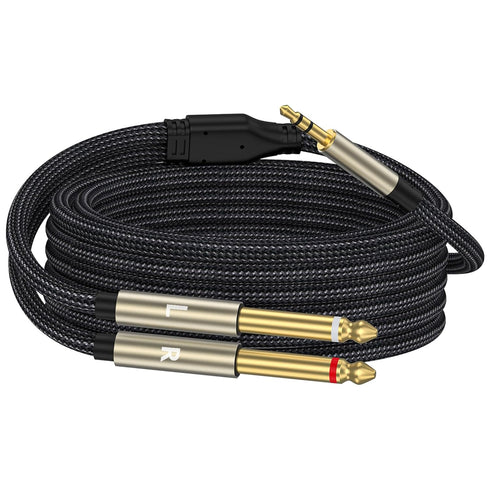 3.5mm 1/8 TRS to Dual 6.35mm 1/4 TS Mono Breakout Cable, Y Splitter Stereo Cord for iPhone, iPod, Home Stereo