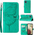 Flip Cover Phone Case Wallet for Samsung Galaxy A12, Butterfly Floral Embossed, Wrist Strap, Card Holder, Green