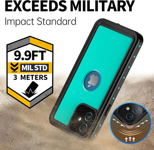 BEASTEK NRE Series Waterproof Case for iPhone 12 Mini, Shockproof Dustproof IP68 with Built-in Screen Protector, Teal
