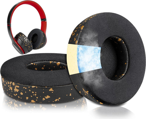 SoloWIT Cooling Gel Replacement Ear Pads for Beats Solo 2 & Solo 3 Wireless Headphones, Black Gold, High-Density Foam