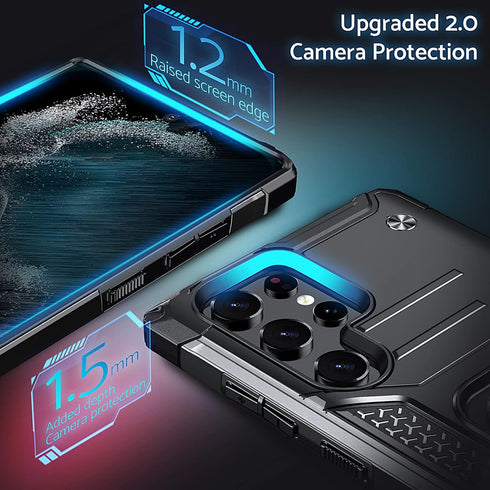 Anqrp Galaxy S22 Ultra Case, Military Grade Protective Cover with Rotatable Metal Ring Kickstand, Black