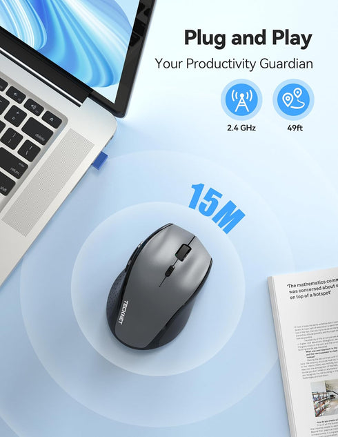 TECKNET Computer,2.4G Wireless,6 6400 Wireless Mouse Rechargeable,Mouse for Laptop USB Computer Mice Button DPI