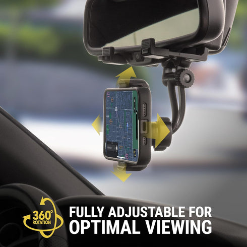 Scosche SUHRM-1 StuckUp Rotatable Hands-Free Cell Phone Holder, 360° Hanging Rearview Mirror Phone Mount, Compatible