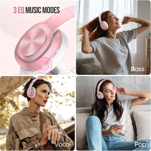 Wireless Bluetooth Headphones Over Ear, 80H Playtime, 3EQ Sound Modes, HiFi Stereo with Deep Bass, Foldable