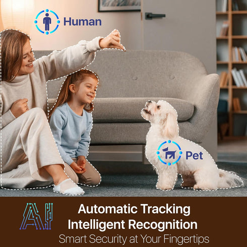 Dual Lens 2.4/5GHz WiFi Security Camera, 360° PTZ 2K Indoor Nanny Cams with Phone App, Night Vision, Local Storage