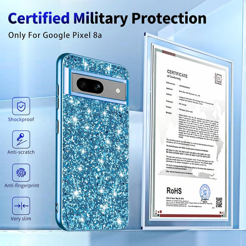 Glitter Case for Google Pixel 8A, Slim Ultra Thin Matte Back Shockproof Protective Cover for 6.1-inch Pixel 8A (Blue)