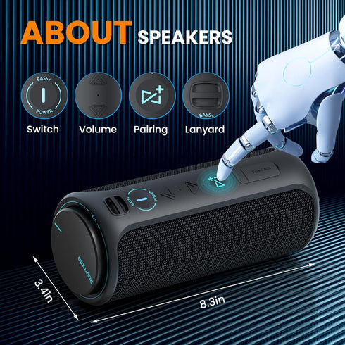 Raymate Bluetooth Speaker, V5.3 Wireless IPX7 Waterproof Shower Speaker, 30W HiFi Stereo Sound, 15H Playtime