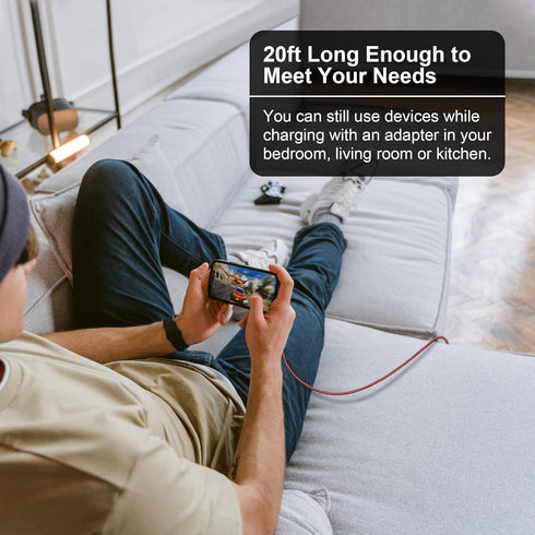 Long USB C to Lightning Cable 20ft, MFi Right Angle Lightning Cable 2.4A Fast, Heavy Duty Charger Cord for iPhone