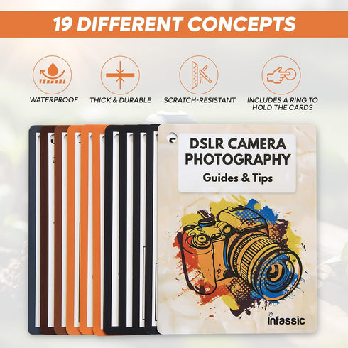 DSLR Camera Photography Cheat Sheet Cards, Quick Reference Flashcards for Canon, Nikon, Sony Photographers