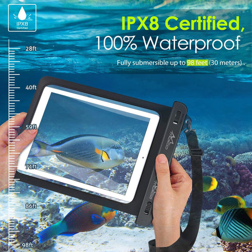 MoKo Waterproof Tablet Case, Tablet Pouch Dry Bag Compatible with iPad 10th, iPad Pro 11 2022, iPad 9/9.7/10.2, iPad Mini 6/5/4/3, iPad Air 5/4, Air 3, Galaxy Tab S6/S7, Tab A 9.7, Up to 12", Black