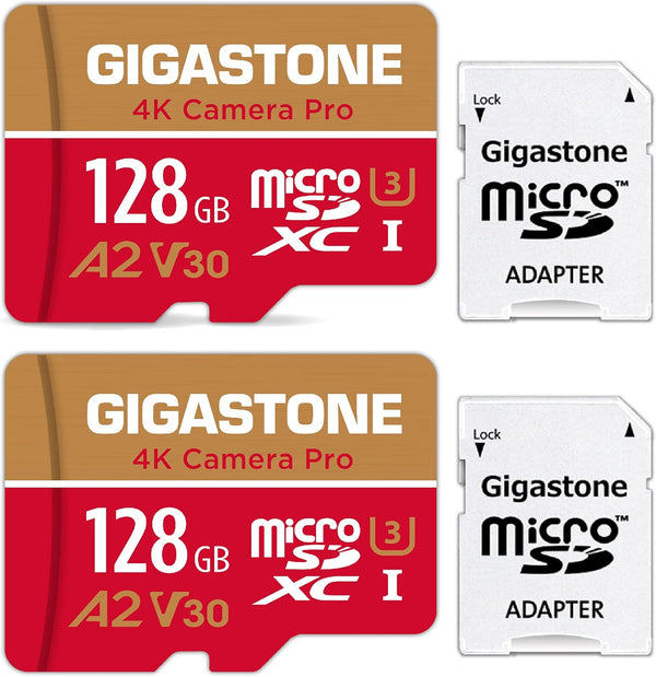 Gigastone 128GB Micro SD Card 2-Pack, 4K Video Recording for GoPro, Action Camera, DJI, Drone, R/W up to 100/50 MB/s