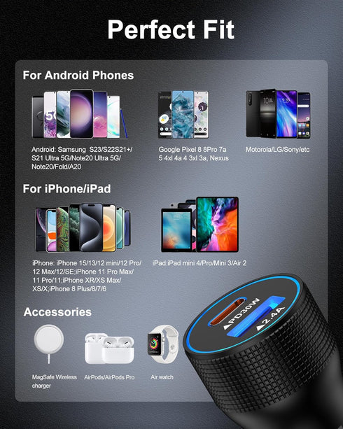 Pixel 9 8 Pro Fast Car Charger USB C Cigarette Lighter Adapter 5.4A, Compatible with Google 8/7a/7/7 Pro/6/6a/6 Pro