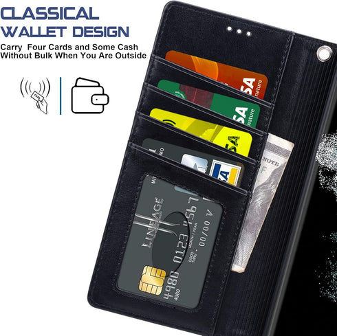 Arae Case for Samsung Galaxy S22 Ultra 5G, PU Leather Wallet Cover with Stand Feature and 4-Slots for Cards
