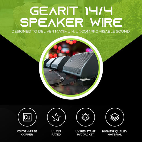 GearIT 14/4 Speaker Wire, 20 Feet 14AWG Gauge, Black 4-Conductors, OFC Oxygen-Free Copper