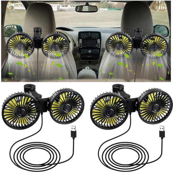 Tujoe 2 Pcs Dual Car Seat Fans for Portable USB Backseat Cooling 12v