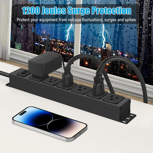 HHSOET 6 6FT Wall Mount Magnetic Power Strip, Under Desk Outlet Mountable Socket, Metal Long Heavy Duty Surge Protector